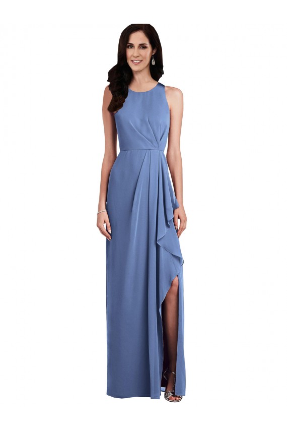 Fábrica de Buraco da fechadura Chiffon Decote Joia Comprimento Chão Sem Mangas Vestidos de Madrinha