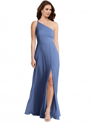 Fábrica de Chiffon Um Ombro Comprimento Chão Sem Mangas Longo Vestidos de Madrinha / Vestidos de Noite