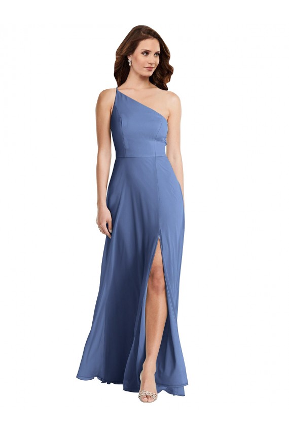 Fábrica de Chiffon Um Ombro Comprimento Chão Sem Mangas Longo Vestidos de Madrinha / Vestidos de Noite