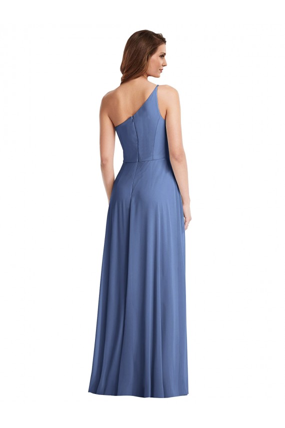 Fábrica de Chiffon Um Ombro Comprimento Chão Sem Mangas Longo Vestidos de Madrinha / Vestidos de Noite